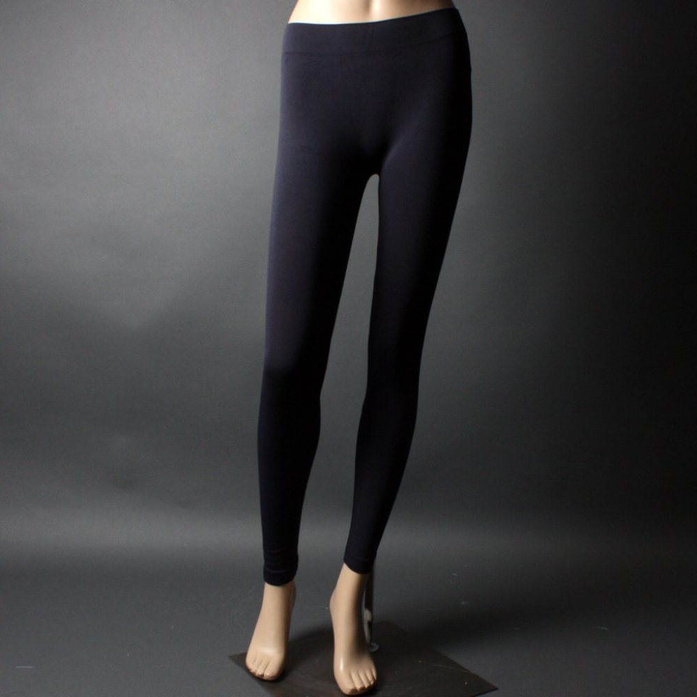 Navy Blue Basic Plain Stretch Full Length Leggings